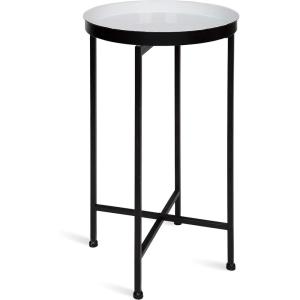 imageKate and Laurel Celia Round Metal Foldable Tray Accent Table Teal with Gold BaseBlackWhite