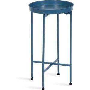 imageKate and Laurel Celia Round Metal Foldable Tray Accent Table Teal with Gold BaseBlue