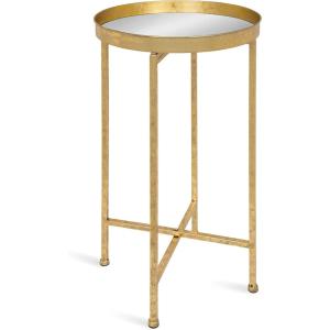 imageKate and Laurel Celia Round Metal Foldable Tray Accent Table Teal with Gold BaseGoldMirror