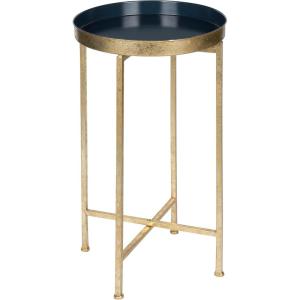 imageKate and Laurel Celia Round Metal Foldable Tray Accent Table Teal with Gold BaseGoldNavy Blue