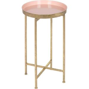 imageKate and Laurel Celia Round Metal Foldable Tray Accent Table Teal with Gold BaseGoldPink