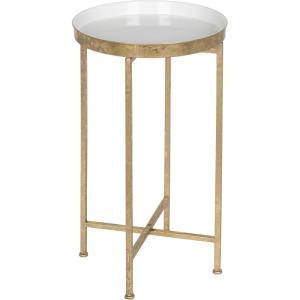 imageKate and Laurel Celia Round Metal Foldable Tray Accent Table Teal with Gold BaseGoldWhite