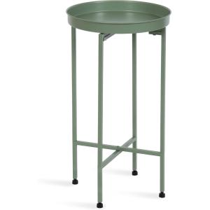 imageKate and Laurel Celia Round Metal Foldable Tray Accent Table Teal with Gold BaseGreen