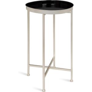 imageKate and Laurel Celia Round Metal Foldable Tray Accent Table Teal with Gold BaseSilverBlack