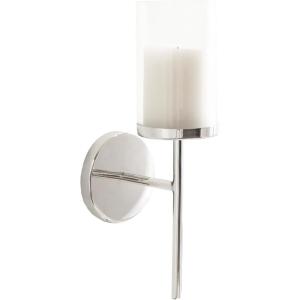 imageKate and Laurel Blaise Transitional Metal Wall Sconce 5 x 6 x 14 Antique Bronze Modern Round Candle Holder with Removable Glass Cylinder for Flameless CandlesSilver