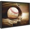 imageDesignOvation Sylvie Baseball Glove at Home Plate Framed Canvas by Shawn St Peter 18x24 Dark Grey Transitional Sports Wall Decor for Office Bedroom Or Living Room