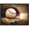imageDesignOvation Sylvie Baseball Glove at Home Plate Framed Canvas by Shawn St Peter 18x24 Dark Grey Transitional Sports Wall Decor for Office Bedroom Or Living Room