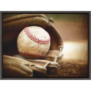 imageDesignOvation Sylvie Baseball Glove at Home Plate Framed Canvas by Shawn St Peter 18x24 Dark Grey Transitional Sports Wall Decor for Office Bedroom Or Living Room