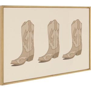 imageKate and Laurel Sylvie Cowboy Boots Landscape Framed Canvas Wall Art by Honey Island Studio 23x33 Bright Gold Cute Western Art for Wall
