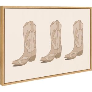 imageKate and Laurel Sylvie Cowboy Boots Landscape Framed Canvas Wall Art by Honey Island Studio 23x33 Natural Cute Western Art for Wall