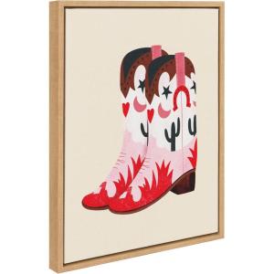 imageKate and Laurel Sylvie Cowgirl Boots Framed Canvas Wall Art by Tnia Garca 18x24 Natural Cute Western Art for Wall