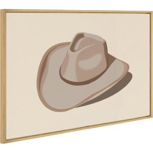imageKate and Laurel Sylvie Cowgirl Hat Landscape Framed Canvas Wall Art by Honey Island Studio 23x33 Bright Gold Cute Cowboy Hat Art for Wall