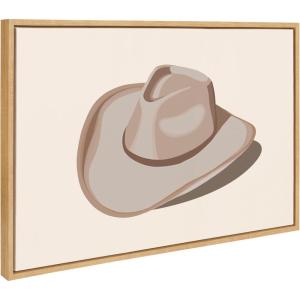 imageKate and Laurel Sylvie Cowgirl Hat Landscape Framed Canvas Wall Art by Honey Island Studio 23x33 Natural Cute Cowboy Hat Art for Wall