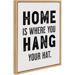 imageKate and Laurel Sylvie Home Hat Framed Canvas Wall Art by The Whiskey Ginger 18x24 Natural Cute Home Quote Art for Wall