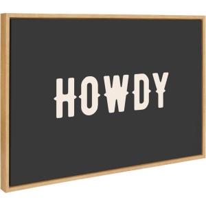 imageKate and Laurel Sylvie Howdy Landscape Black Framed Canvas Wall Art by Honey Island Studio 23x33 Natural Cute Western Cowboy Art for Wall