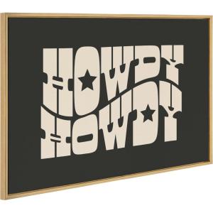 imageKate and Laurel Sylvie Howdy Star Landscape Black Framed Canvas Wall Art by Honey Island Studio 23x33 Bright Gold Cute Western Cowboy Art for Wall