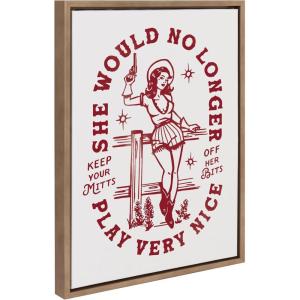 imageKate and Laurel Sylvie Mitts Off Framed Canvas Wall Art by The Whiskey Ginger 18x24 Gold Cute Western Cowgirl Art for Wall