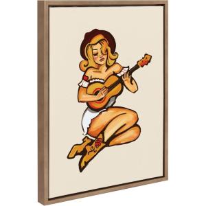 imageKate and Laurel Sylvie Smokey Eyes Cowgirl Framed Canvas Wall Art by The Whiskey Ginger 18x24 Gold Cute Western Art for Wall