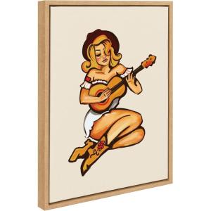 imageKate and Laurel Sylvie Smokey Eyes Cowgirl Framed Canvas Wall Art by The Whiskey Ginger 18x24 Natural Cute Western Art for Wall