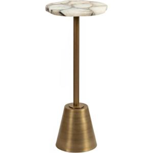 imageKate and Laurel Tira Elegant Wavy Round Drink Table 10 x 10 x 24 Natural Agate and Antique Brass Vintage Scalloped Circular Mini Table with OneofaKind Stone Tabletop for Indoor Plant Stand