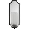 imageKate and Laurel Ciel Glam Mirrored Wall Sconce 6 x 5 x 16 Black Modern Scalloped Candle Holder with Removable Glass Cylinder and Mirror for Bathroom or Bedroom Wall DecorBlack