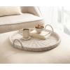 imageKate and Laurel Cormont Modern Round Woven Rattan Tray with Handles 23 Inch Diameter Natural Rattan Decorative Circle Boho Tray for Use as Versatile Ottoman Tray or Serving PlatterWhite
