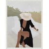 imageKate and Laurel Elegant Womanin Hat Framed Canvas Wall Art by July Art Prints 18 x 24 Sylvie Beaded White Modern People Beach Abstract Art for Wall Decor Living Room Bedroom