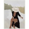 imageKate and Laurel Elegant Womanin Hat Framed Canvas Wall Art by July Art Prints 28 x 38 Sylvie Beaded White Modern People Beach Abstract Art for Wall Decor Living Room Bedroom