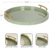 imageKate and Laurel Halsey Decorative Wooden Round Tray with Polished Metal Handles 16 Inch Diameter Sage Green and Gold Modern Glam Circle Serving Tray for Use as Ottoman Topper or Coffee Table Accent