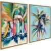 imageKate and Laurel Sylvie Surf and Sand and Tropical Palms Study Framed Canvas Wall Art Set by Rachel Christopoulos 2 Piece Set 18x24 NaturalNatural