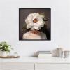 imageKate and Laurel White Flower Woman Portrait Framed Canvas Wall Art by The Creative Bunch Studio 22 x 22 Sylvie Beaded Black Modern People Flowers Nature Art for Wall Decor Living Room Bedroom