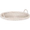imageKate and Laurel Cormont Modern Round Woven Rattan Tray with Handles 23 Inch Diameter Natural Rattan Decorative Circle Boho Tray for Use as Versatile Ottoman Tray or Serving PlatterWhite