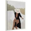 imageKate and Laurel Elegant Womanin Hat Framed Canvas Wall Art by July Art Prints 18 x 24 Sylvie Beaded White Modern People Beach Abstract Art for Wall Decor Living Room Bedroom