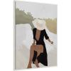 imageKate and Laurel Elegant Womanin Hat Framed Canvas Wall Art by July Art Prints 28 x 38 Sylvie Beaded White Modern People Beach Abstract Art for Wall Decor Living Room Bedroom