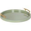 imageKate and Laurel Halsey Decorative Wooden Round Tray with Polished Metal Handles 16 Inch Diameter Sage Green and Gold Modern Glam Circle Serving Tray for Use as Ottoman Topper or Coffee Table Accent