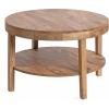 imageKate and Laurel Talcott Modern Tiered Round Coffee Table 28 x 28 x 18 Walnut Brown Transitional TwoTier Circle Living Room Table with Storage and Mango Wood ConstructionNatural