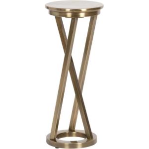imageKate and Laurel Aja Modern Metal Round Drink Table 9 x 9 x 22 Antique Brass Decorative Geometric Pedestal Table with Circular Tabletop for Use as Metal Indoor Plant StandGold