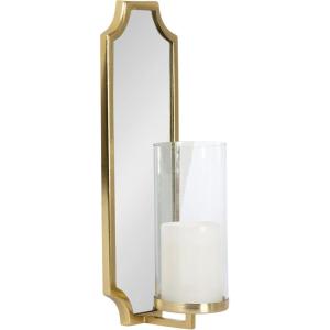 imageKate and Laurel Ciel Glam Mirrored Wall Sconce 6 x 5 x 16 Black Modern Scalloped Candle Holder with Removable Glass Cylinder and Mirror for Bathroom or Bedroom Wall DecorGold