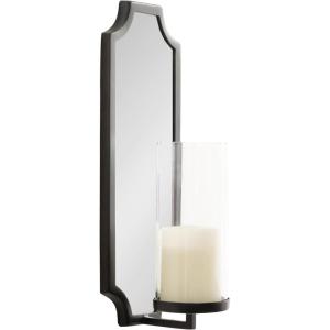 imageKate and Laurel Ciel Glam Mirrored Wall Sconce 6 x 5 x 16 Black Modern Scalloped Candle Holder with Removable Glass Cylinder and Mirror for Bathroom or Bedroom Wall DecorBlack
