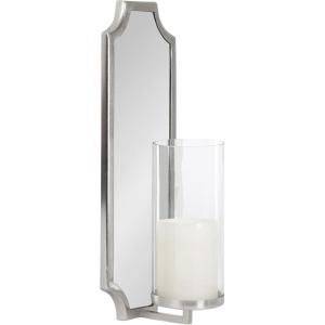 imageKate and Laurel Ciel Glam Mirrored Wall Sconce 6 x 5 x 16 Black Modern Scalloped Candle Holder with Removable Glass Cylinder and Mirror for Bathroom or Bedroom Wall DecorSilver