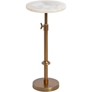 imageKate and Laurel Engles Traditional AdjustableHeight Pedestal Drink Table 10 x 10 x 30 Natural Quartz and Antique Brass Vintage Round Indoor Metal Plant Stand with Authentic Stone Tabletop