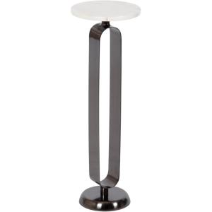 imageKate and Laurel Helio Modern Round Marble Drink Table 8 x 8 x 24 White and Antique Brass Natural Marble Martini Table for Use as Small Plant Stand or Mini NightstandWhitePewter