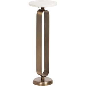 imageKate and Laurel Helio Modern Round Marble Drink Table 8 x 8 x 24 White and Antique Brass Natural Marble Martini Table for Use as Small Plant Stand or Mini NightstandWhiteGold