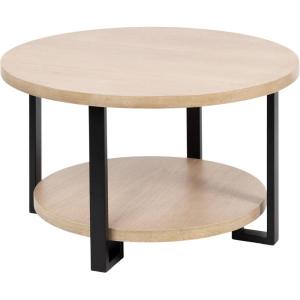 imageKate and Laurel Hendricks Modern Geometric Round Wood Coffee Table 30 x 30 x 19 Light Natural and Black Decorative Circular Living Room Table with Storage for Useful Home Decor
