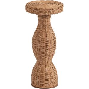 imageKate and Laurel Sula Modern Woven Rattan Round Drink Table 10 x 10 x 22 Natural Rattan Boho Sculptural Circle Mini Table for Use as Indoor Plant Stand or Living Room Accent Table