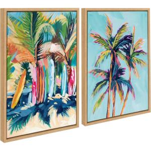 imageKate and Laurel Sylvie Surf and Sand and Tropical Palms Study Framed Canvas Wall Art Set by Rachel Christopoulos 2 Piece Set 18x24 NaturalNatural