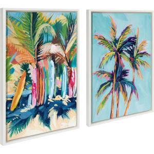 imageKate and Laurel Sylvie Surf and Sand and Tropical Palms Study Framed Canvas Wall Art Set by Rachel Christopoulos 2 Piece Set 18x24 NaturalWhite