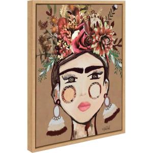 imageKate and Laurel Sylvie Warm Frida Framed Canvas Wall Art by Inkheart Designs 18x24 Natural Modern Floral Female Portrait Art