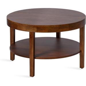 imageKate and Laurel Talcott Modern Tiered Round Coffee Table 28 x 28 x 18 Walnut Brown Transitional TwoTier Circle Living Room Table with Storage and Mango Wood ConstructionWalnut Brown
