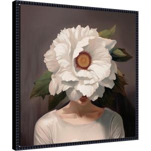 imageKate and Laurel White Flower Woman Portrait Framed Canvas Wall Art by The Creative Bunch Studio 22 x 22 Sylvie Beaded Black Modern People Flowers Nature Art for Wall Decor Living Room Bedroom